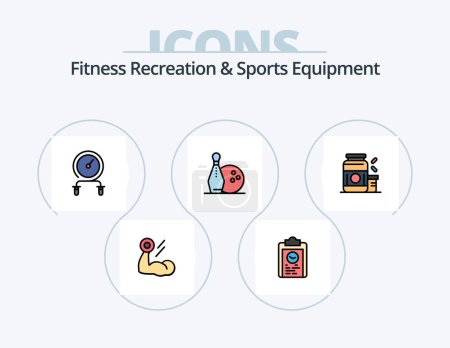 Ilustración de Fitness Recreation And Sports Equipment Line Filled Icon Pack 5 Icon Design. run. fast. shaker. machine. fitness - Imagen libre de derechos