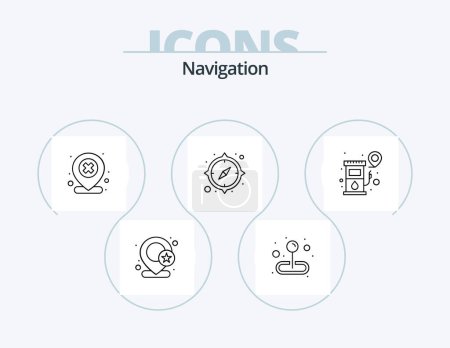 Illustration for Navigation Line Icon Pack 5 Icon Design. direction. university. gps. school. gear - Royalty Free Image