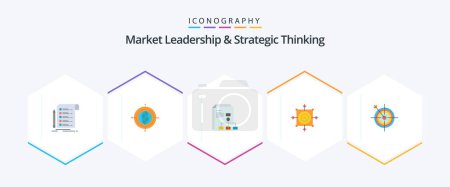 Ilustración de Market Leadership And Strategic Thinking 25 Flat icon pack including target. dart. connected. board. report - Imagen libre de derechos