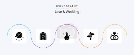 Téléchargez les illustrations : Love And Wedding Glyph 5 Icon Pack Including love. direction. marriage. valentine. passion - en licence libre de droit
