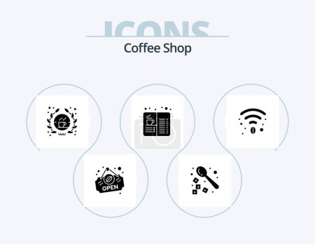 Téléchargez les illustrations : Coffee Shop Glyph Icon Pack 5 Icon Design. coffee. food. coffee. drink. cafe - en licence libre de droit