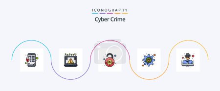 Téléchargez les illustrations : Cyber Crime Line Filled Flat 5 Icon Pack Including hacker. setting bug. hacker. security - en licence libre de droit