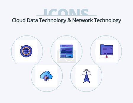 Ilustración de Cloud Data Technology And Network Technology Line Filled Icon Pack 5 Icon Design. cloud. mainframe. arrow . datacenter. computing - Imagen libre de derechos