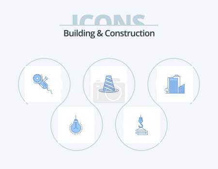 Illustration for Building And Construction Blue Icon Pack 5 Icon Design. road. cone. harbor. blade. power - Royalty Free Image