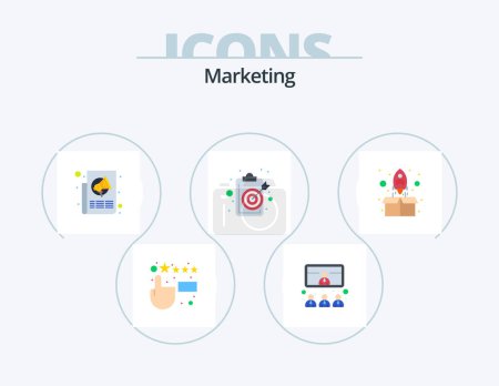 Illustration for Marketing Flat Icon Pack 5 Icon Design. target. goal. ads. clipboard. press - Royalty Free Image