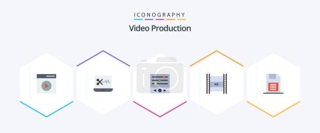 Ilustración de Video Production 25 Flat icon pack including hd streaming. hd film. digital video broadcasting. sound waves - Imagen libre de derechos