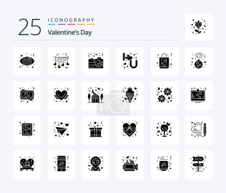 Ilustración de Valentines Day 25 Solid Glyph icon pack including love. bag. love. you. i - Imagen libre de derechos