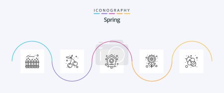 Téléchargez les illustrations : Spring Line 5 Icon Pack Including honey bee. bee. home. sun. nature - en licence libre de droit