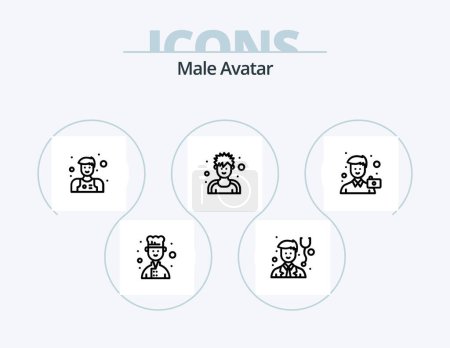 Téléchargez les illustrations : Male Avatar Line Icon Pack 5 Icon Design. . man. military. assistant. man - en licence libre de droit