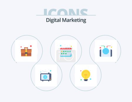 Téléchargez les illustrations : Digital Marketing Flat Icon Pack 5 Icon Design. worldwide. business. date. appointment - en licence libre de droit