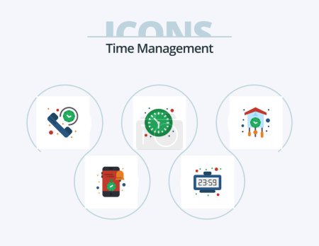 Téléchargez les illustrations : Time Management Flat Icon Pack 5 Icon Design. watch. clock. time. time. phone - en licence libre de droit