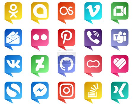 Ilustración de 20 Minimalist Chat bubble style Social Media Icons such as vk. microsoft team. inbox and viber icons. Eye catching and high quality - Imagen libre de derechos