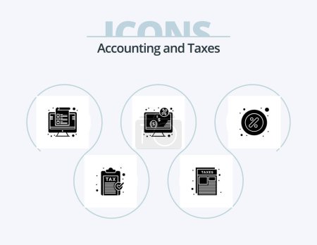 Téléchargez les illustrations : Taxes Glyph Icon Pack 5 Icon Design. monitor. dollar. taxes. computer. management - en licence libre de droit