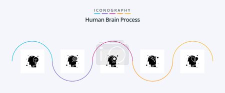 Ilustración de Human Brain Process Glyph 5 Icon Pack Including mind. human. mind. head. map - Imagen libre de derechos