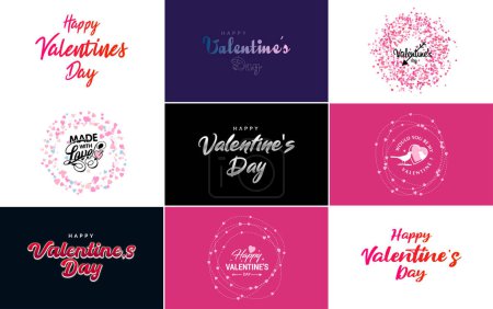 Illustration for Happy Valentine's Day greeting card template with a romantic theme and a red and pink color scheme - Royalty Free Image