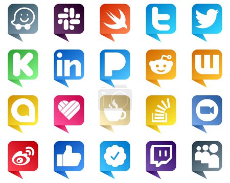 Ilustración de 20 Unique Chat bubble style Social Media Icons such as stockoverflow. streaming. professional. caffeine and google allo icons. Eye catching and high definition - Imagen libre de derechos