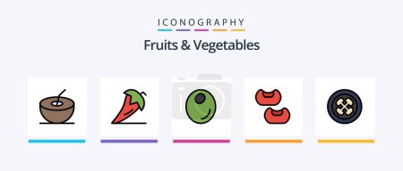 Téléchargez les illustrations : Fruits and Vegetables Line Filled 5 Icon Pack Including food. fruits. healthy. fruit. blueberry. Creative Icons Design - en licence libre de droit