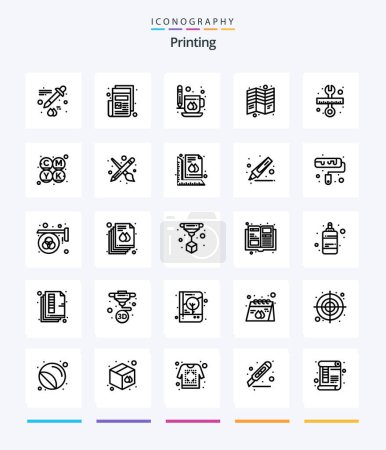 Ilustración de Creative Printing 25 OutLine icon pack  Such As repair. print. cup. fold. brochure - Imagen libre de derechos