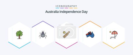 Téléchargez les illustrations : Australia Independence Day 25 FilledLine icon pack including umbrella. flag. ball. country. australia - en licence libre de droit