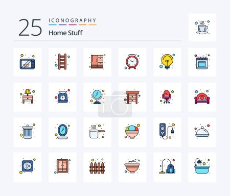 Illustration for Home Stuff 25 Line Filled icon pack including fancy light. cabinet. watch. clock - Royalty Free Image
