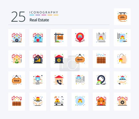 Ilustración de Real Estate 25 Flat Color icon pack including construction. home. house. property. location - Imagen libre de derechos