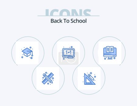 Illustration for Back To School Blue Icon Pack 5 Icon Design. online. school. back to school. eraser. board - Royalty Free Image
