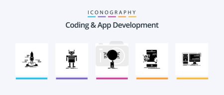 Illustration for Coding And App Development Glyph 5 Icon Pack Including application. security. artificial. research. search. Creative Icons Design - Royalty Free Image