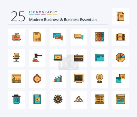 Ilustración de Modern Business And Business Essentials 25 Line Filled icon pack including communication. bubble. business. chat. paper - Imagen libre de derechos