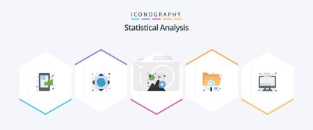 Illustration for Statistical Analysis 25 Flat icon pack including file. document. analysis. data. mission - Royalty Free Image