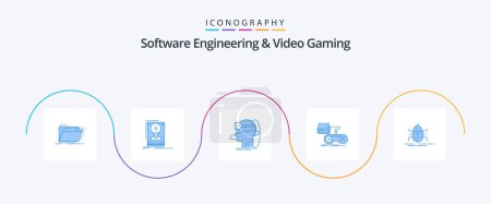 Ilustración de Software Engineering And Video Gaming Blue 5 Icon Pack Including game. vr. save. virtual. reality - Imagen libre de derechos