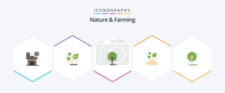 Téléchargez les illustrations : Nature And Farming 25 Flat icon pack including . nature. farm. growth. farming - en licence libre de droit