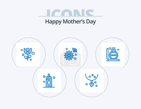 Illustration for Happy Mothers Day Blue Icon Pack 5 Icon Design. mother. gift. romance. ring. buttercup flower - Royalty Free Image
