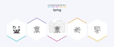 Ilustración de Spring 25 Line icon pack including spring. snail. sun. doodle. sun flower - Imagen libre de derechos