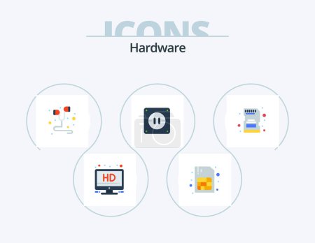 Ilustración de Hardware Flat Icon Pack 5 Icon Design. . sd-card. music. memory. socket - Imagen libre de derechos