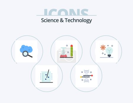 Illustration for Science And Technology Flat Icon Pack 5 Icon Design. knowledge. education. genetic modification. internet cloud. cloud service - Royalty Free Image
