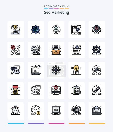 Téléchargez les illustrations : Creative Seo Marketing 25 Line FIlled icon pack  Such As optimize. seo. globe. refresh. light - en licence libre de droit