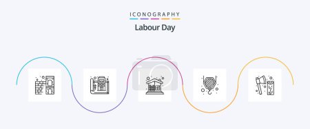 Téléchargez les illustrations : Labour Day Line 5 Icon Pack Including axe. crane. print. construction. home - en licence libre de droit