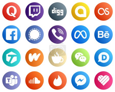 Illustration for 20 Minimalist Social Media Icons such as behance. meta and viber icons. Professional and high definition - Royalty Free Image