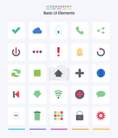 Illustration for Creative Basic Ui Elements 25 Flat icon pack  Such As share. call. lock. telephone. phone - Royalty Free Image
