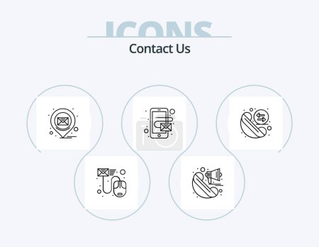 Ilustración de Contact Us Line Icon Pack 5 Icon Design. email. mail. call. laptop. computer - Imagen libre de derechos