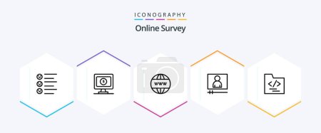 Illustration for Online Survey 25 Line icon pack including video player . video . online. website - Royalty Free Image