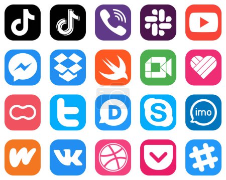 Illustration for 20 Social Media Icons for Your Business such as video. swift. slack. dropbox and facebook icons. High Resolution Gradient Icon Set - Royalty Free Image