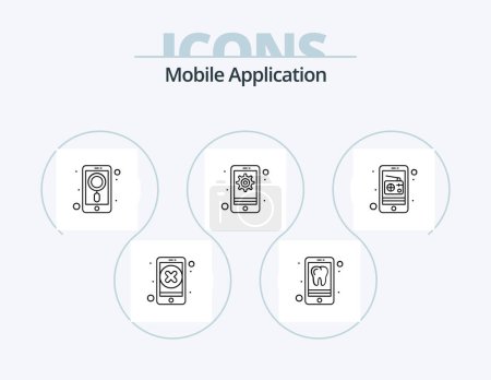 Illustration for Mobile Application Line Icon Pack 5 Icon Design. gps. application. application. search. app - Royalty Free Image