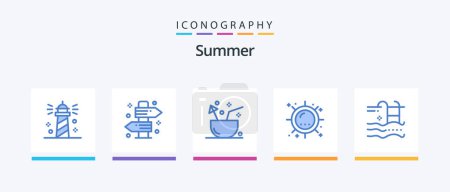 Illustration for Summer Blue 5 Icon Pack Including sun. heat. summer. tropical. fruit. Creative Icons Design - Royalty Free Image