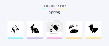 Téléchargez les illustrations : Spring Glyph 5 Icon Pack Including swan. duck. butterfly and flower. spring. palm. Creative Icons Design - en licence libre de droit