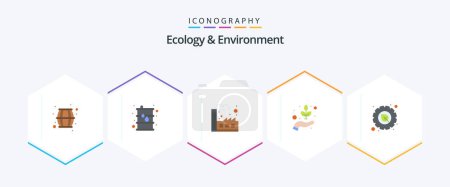Illustration for Ecology And Environment 25 Flat icon pack including gear. herbal. factory. guarder. environment - Royalty Free Image