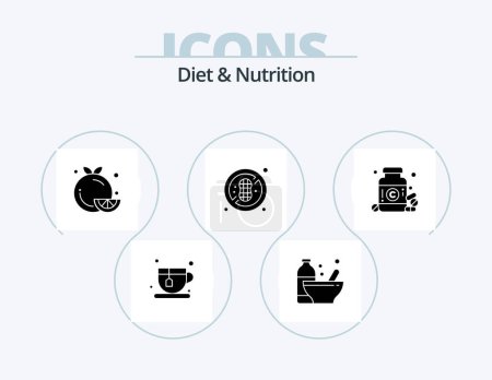Téléchargez les illustrations : Diet And Nutrition Glyph Icon Pack 5 Icon Design. drug. nuts no peanuts. diet. healthy. orange - en licence libre de droit