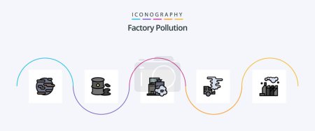 Téléchargez les illustrations : Factory Pollution Line Filled Flat 5 Icon Pack Including pollution. emission. pollution. car. pollution - en licence libre de droit