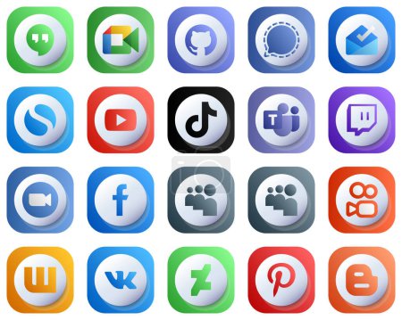 Illustration for Cute 3D Gradient Social Media Brand Icon Set 20 icons such as microsoft team. china. inbox. video and tiktok icons. Editable and High-Quality - Royalty Free Image