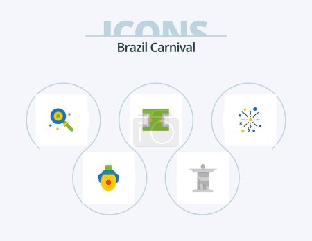 Ilustración de Brazil Carnival Flat Icon Pack 5 Icon Design. lolly. candy. christ. celebration. brazilian - Imagen libre de derechos